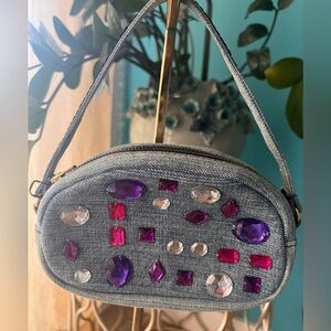 NWT D&G Denim Mini Bag W/ Pink & Purple Acrylic Rhinestone Embellishments
